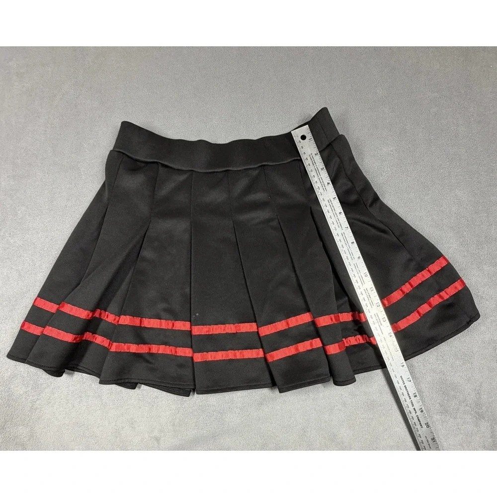 Spencer's Body Rage Skirt Womens Large Black Pleated Mini‎ Red Stripe Heart Dead